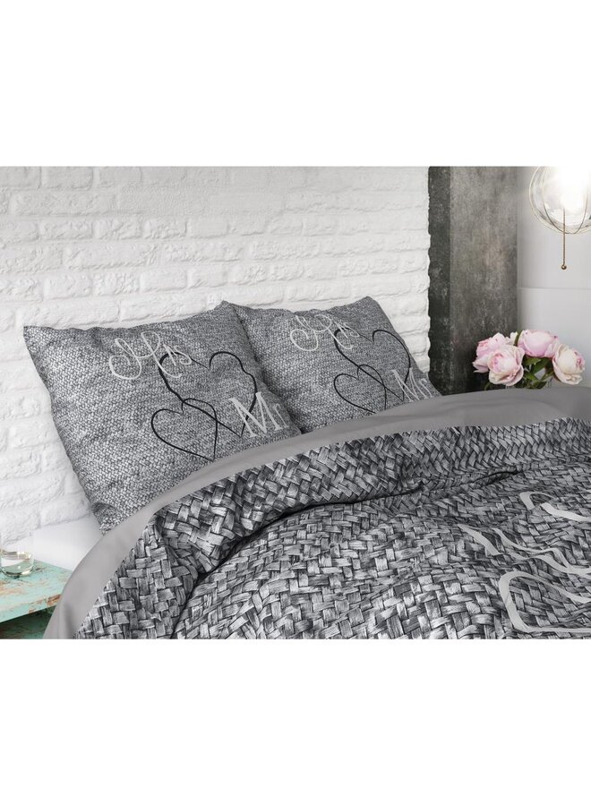 Dremahouse Dekbedovertrek Mr and Mrs 3 Antraciet - Katoen