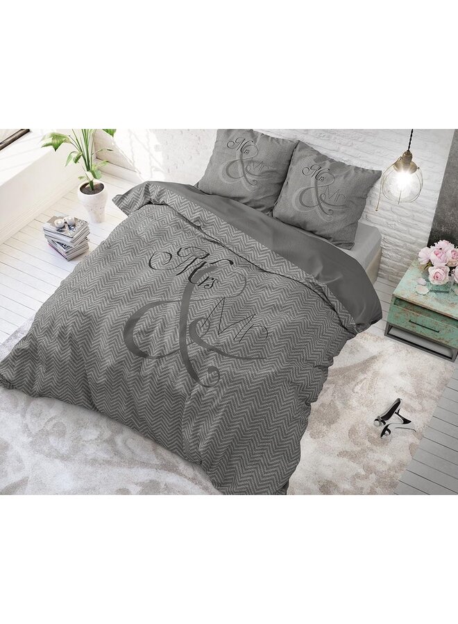 Dremahouse Dekbedovertrek Mr and Mrs Knitted Antraciet - Katoen