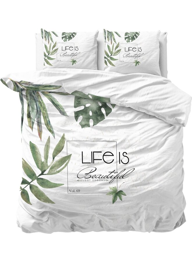Dekbedovertrek Life is Green Wit - Katoen