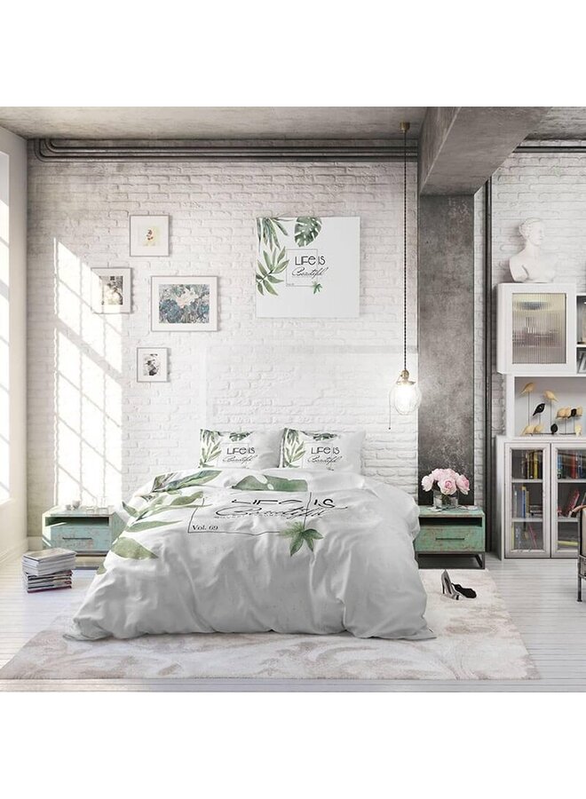 Dremahouse Dekbedovertrek Life is Green Wit - Katoen