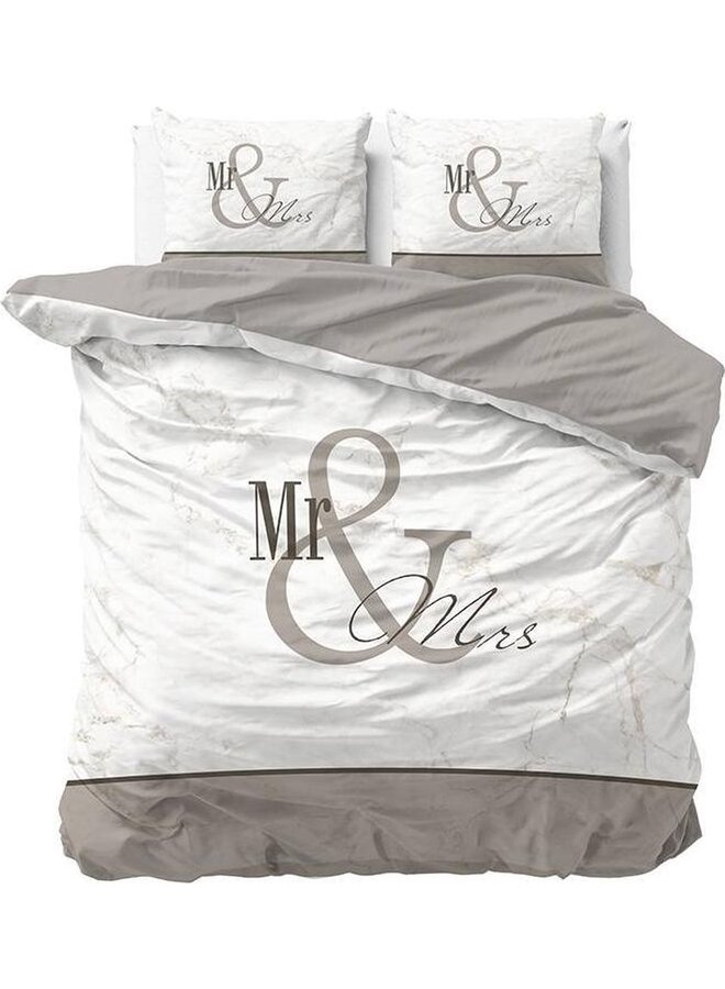 Dekbedovertrek Mr and Mrs 3 Marble Taupe - Katoen