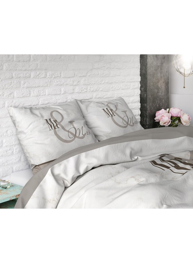 Dremahouse Dekbedovertrek Mr and Mrs 3 Marble Taupe - Katoen