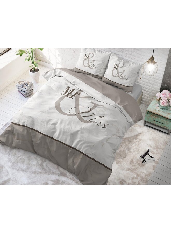 Dremahouse Dekbedovertrek Mr and Mrs 3 Marble Taupe - Katoen