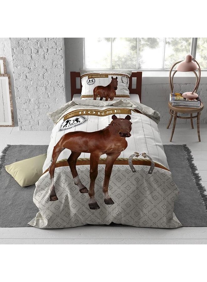 Dremahouse Dekbedovertrek Kids Horse Riding Bruin - Katoen