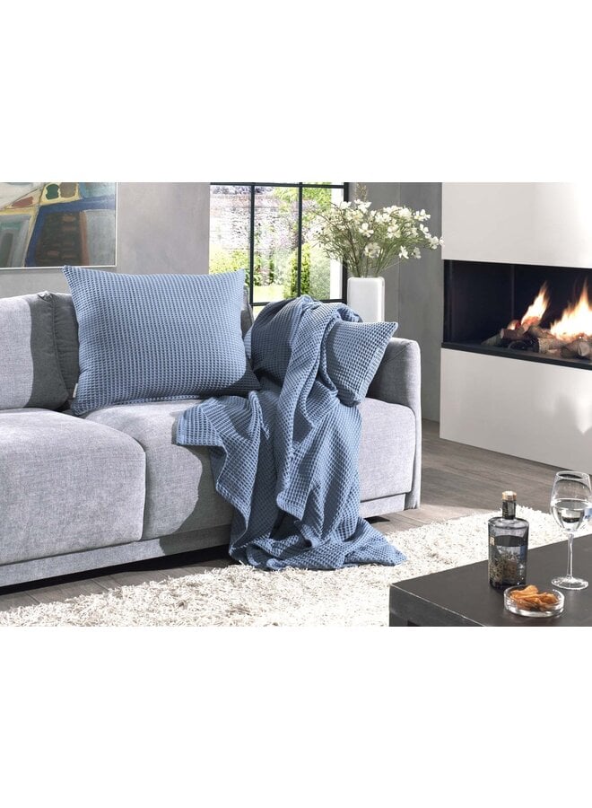 Heckett & Lane Kussenslopen Wafel Colonial Blauw - Set Van 2 - Katoen
