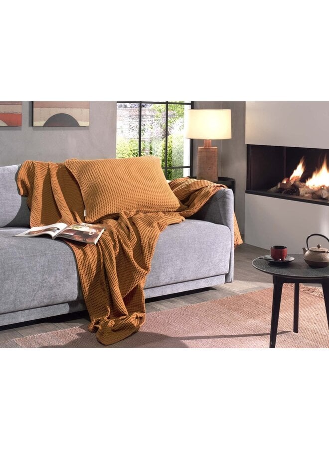 Heckett & Lane Kussenslopen Wafel Cognac Bruin - Set Van 2 - Katoen
