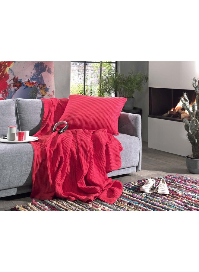 Heckett & Lane Kussenslopen Wafel Rood - Set Van 2 - Katoen