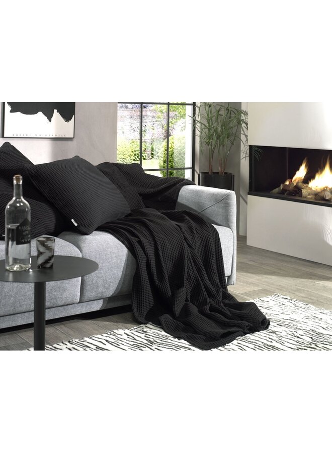 Heckett & Lane Kussenslopen Wafel (Set Van 2) Deep Zwart - 60x70 - Katoen