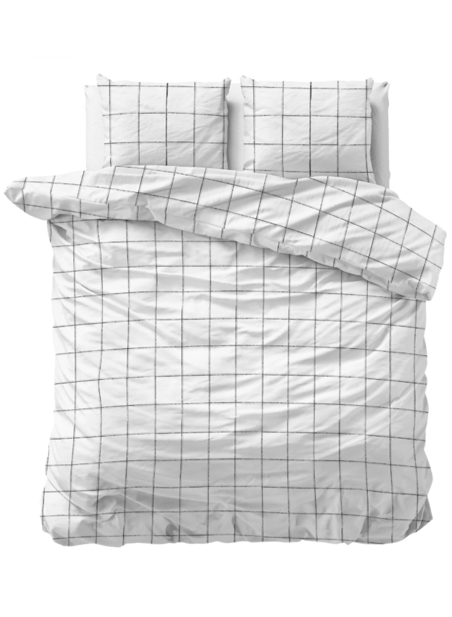 Dekbedovertrek Deep Check Wit - Katoensatijn PL3