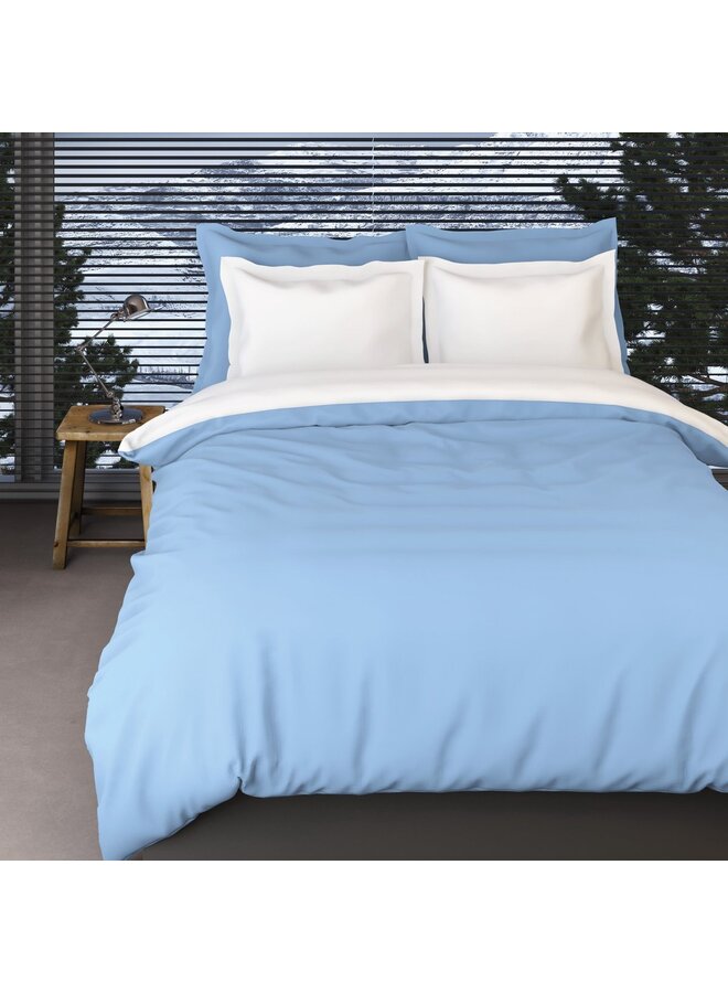 Romanette Lakenset Uni Comtesse Blauw/Wit - Flanel