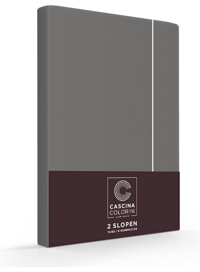 Kussenslopen Divina Antraciet/Wit - Set Van 2 - Egyptisch Percale Katoen