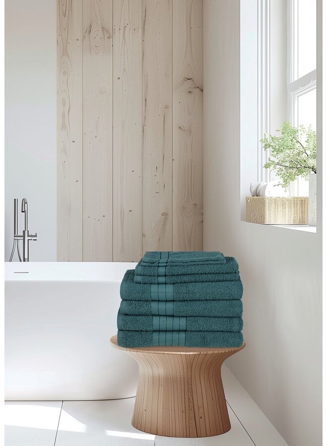 Good Morning Handdoekenset (Set Van 8) Donker Groen - Badstof Katoen