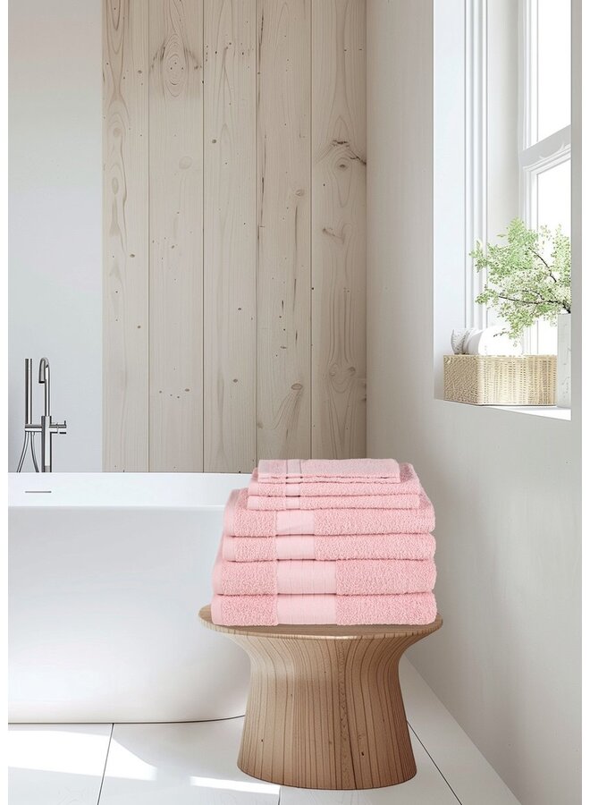 Good Morning Handdoekenset (Set Van 8) Roze - Badstof Katoen