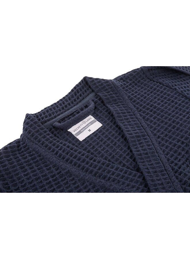 Heckett & Lane Badjas Wafel Navy - Gerecycled Katoen