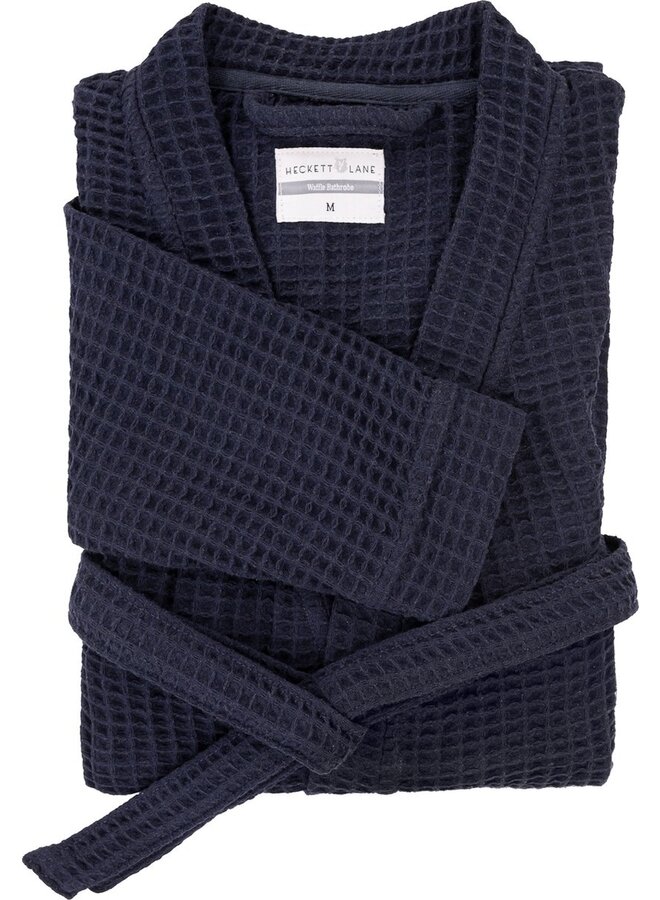 Heckett & Lane Badjas Wafel Navy - Gerecycled Katoen