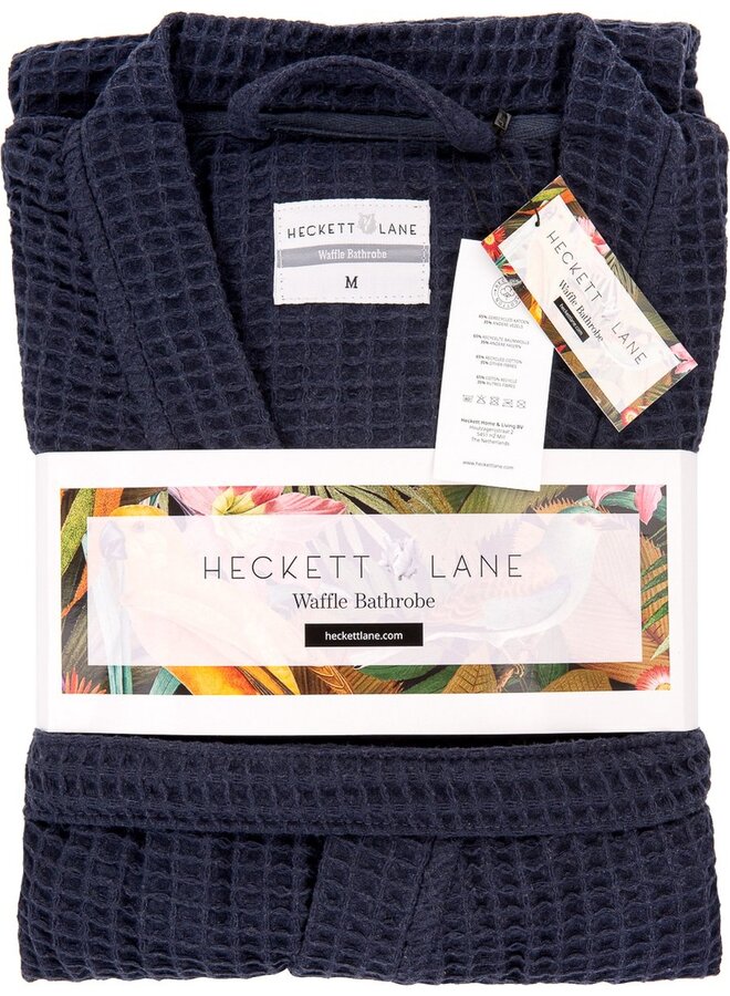 Heckett & Lane Badjas Wafel Navy - Gerecycled Katoen