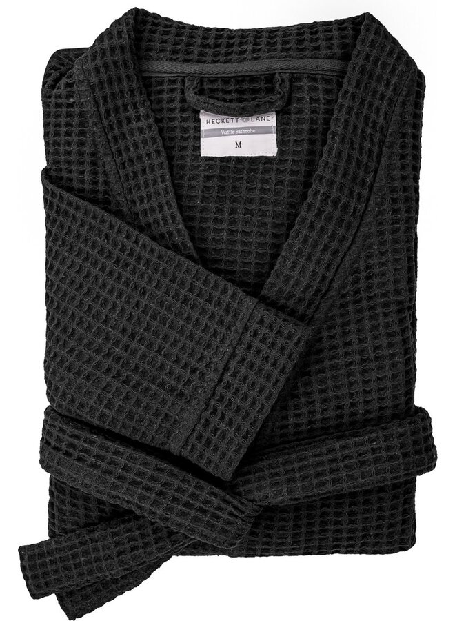 Heckett & Lane Badjas Wafel Zwart - Gerecycled Katoen