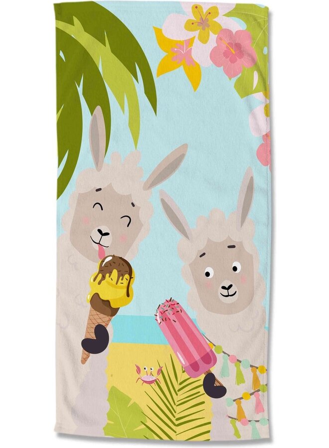 Good Morning Strandlaken Happy Lamas Multi - 75x150 - Velours