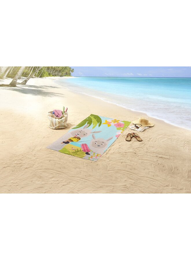 Good Morning Strandlaken Happy Lamas Multi - 75x150 - Velours