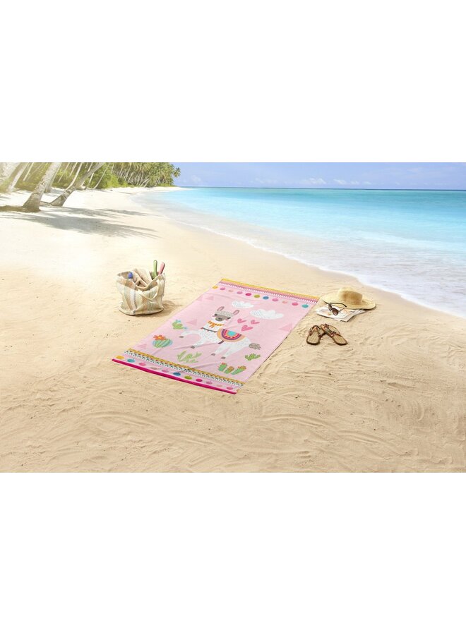 Good Morning Strandlaken Lama Roze - 75x150 - Velours