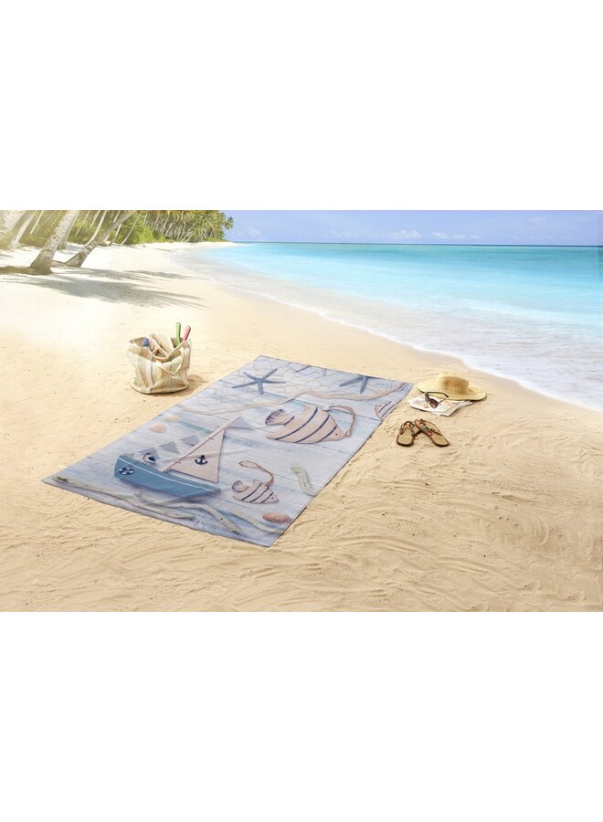 Good Morning Strandlaken Maritim Blauw - 100x180 - Velours