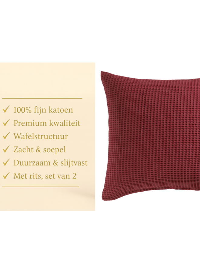 Heckett & Lane Kussenslopen Wafel Donkerrood - Set Van 2 - Katoen