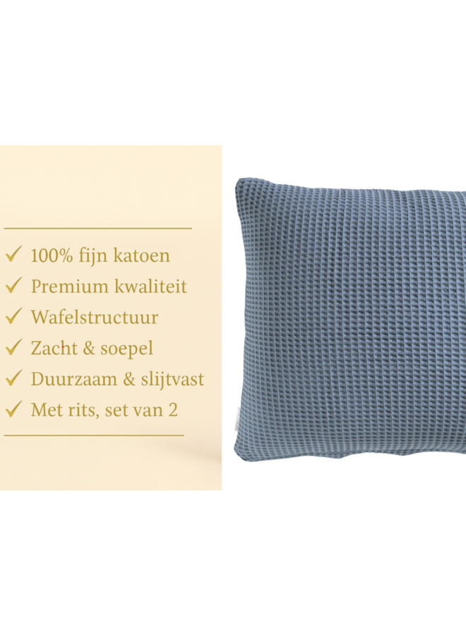 Heckett & Lane Kussenslopen Wafel Colonial Blauw - Set Van 2 - Katoen