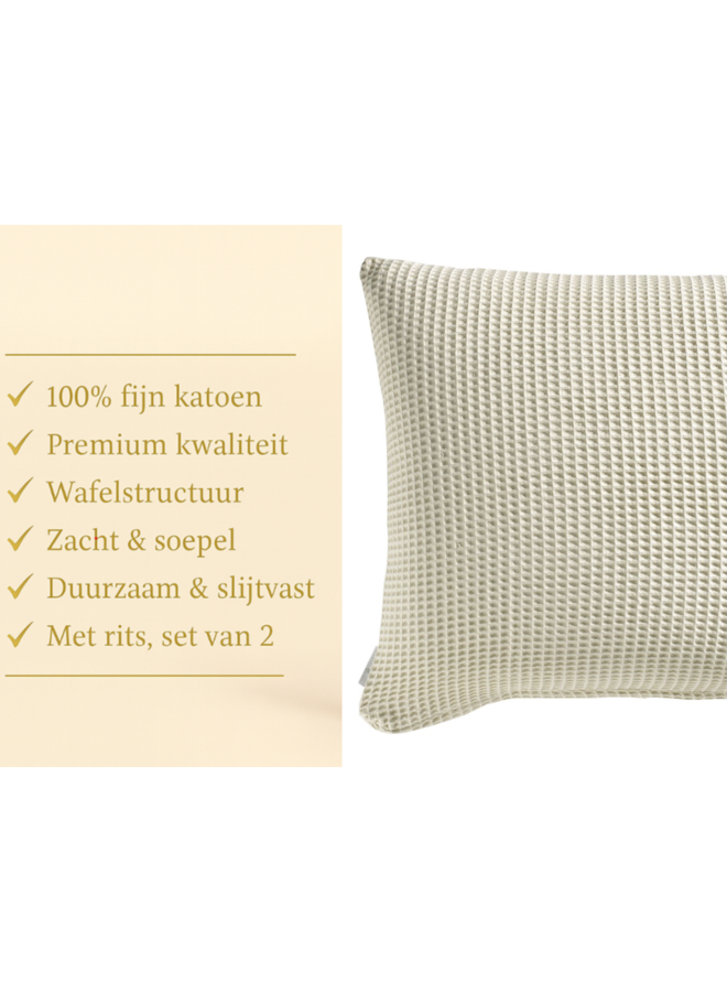 Heckett & Lane Kussenslopen Wafel Snow Wit - Set Van 2 - Katoen