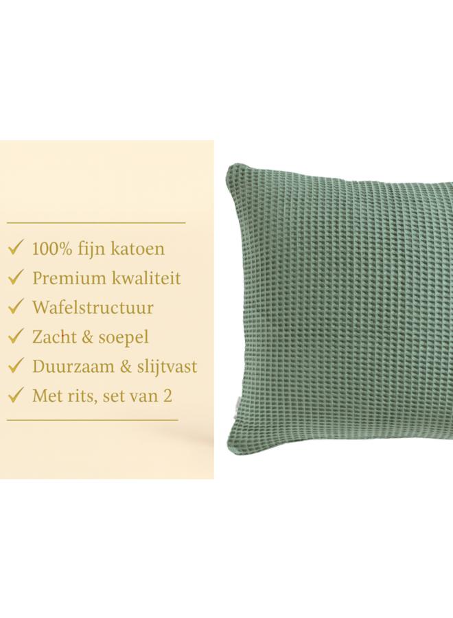 Heckett & Lane Kussenslopen Wafel Groen - Set Van 2 - Katoen