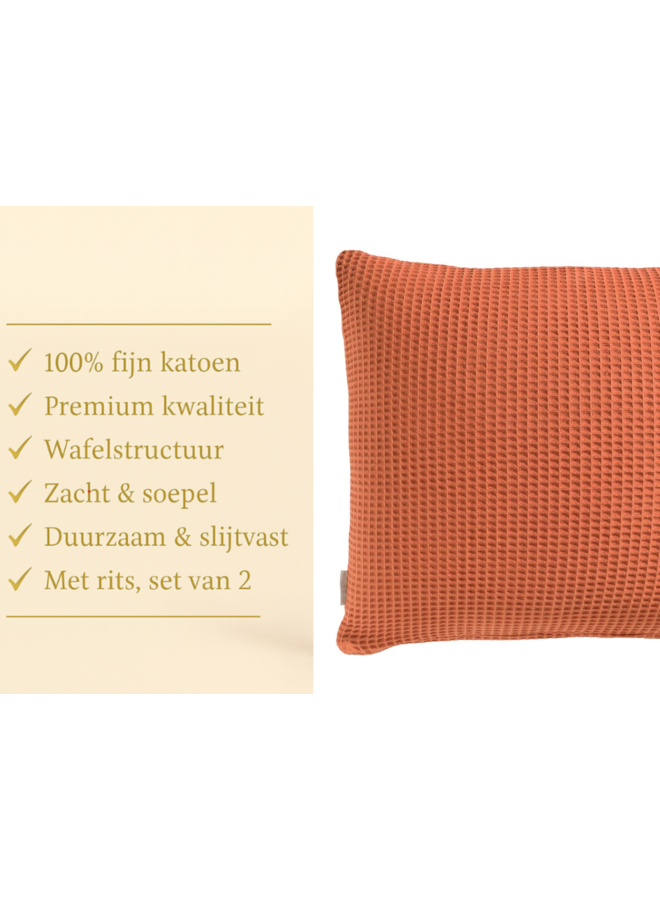 Heckett & Lane Kussenslopen Wafel Oranje - Set Van 2 - Katoen