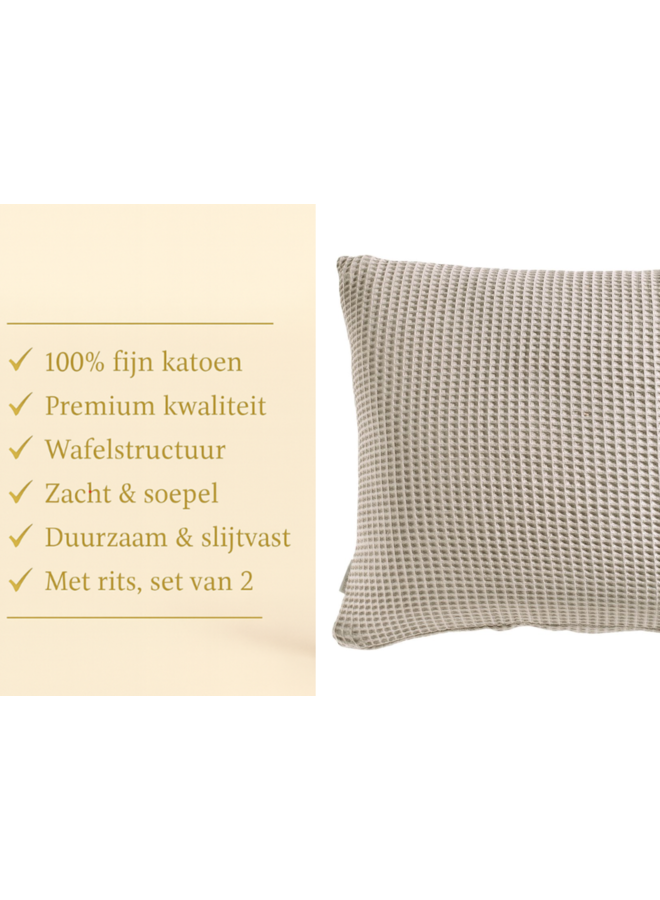 Heckett & Lane Kussenslopen Wafel Grijs - Set Van 2 - Katoen