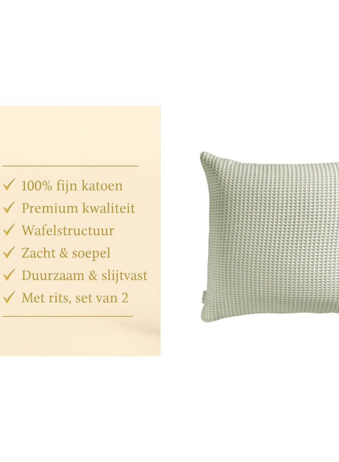 Heckett & Lane Kussenslopen Wafel Mintgroen - Set Van 2 - Katoen
