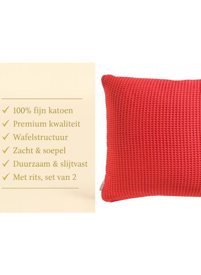 Heckett & Lane Kussenslopen Wafel Rood - Set Van 2 - Katoen
