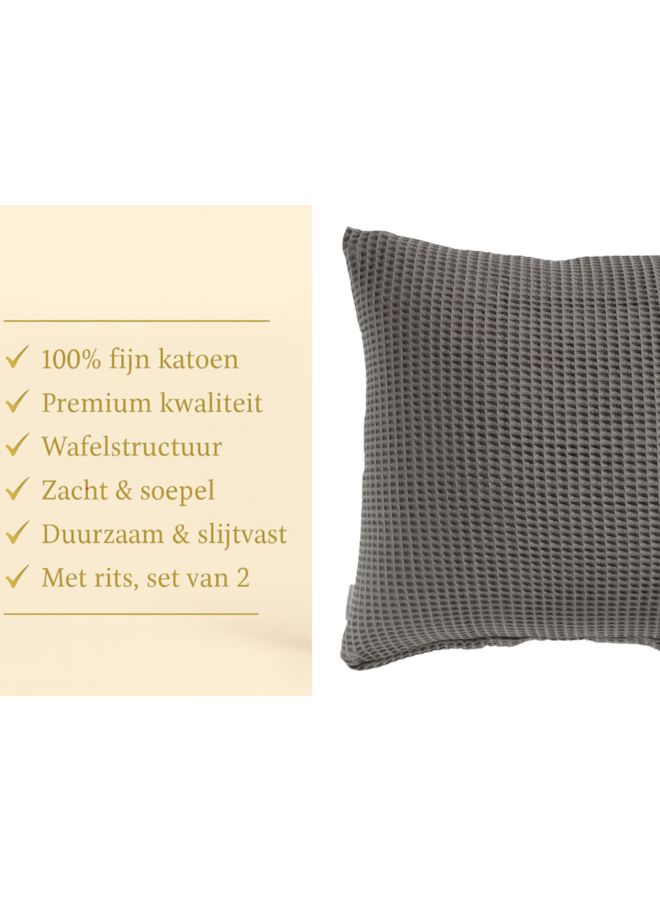 Heckett & Lane Kussenslopen Wafel Antraciet - Set Van 2 - Katoen