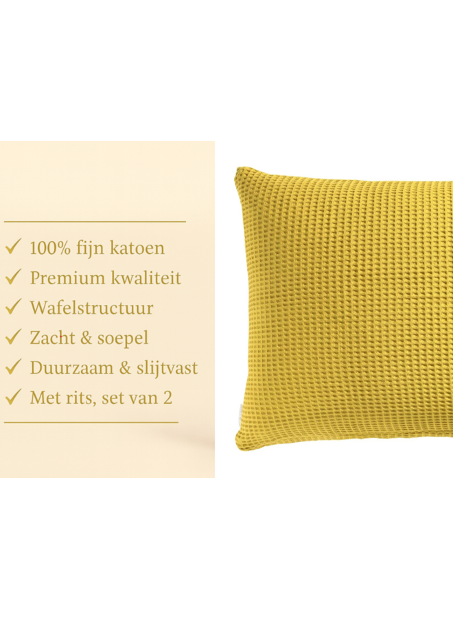 Heckett & Lane Kussenslopen Wafel Geel - Set Van 2 - Katoen