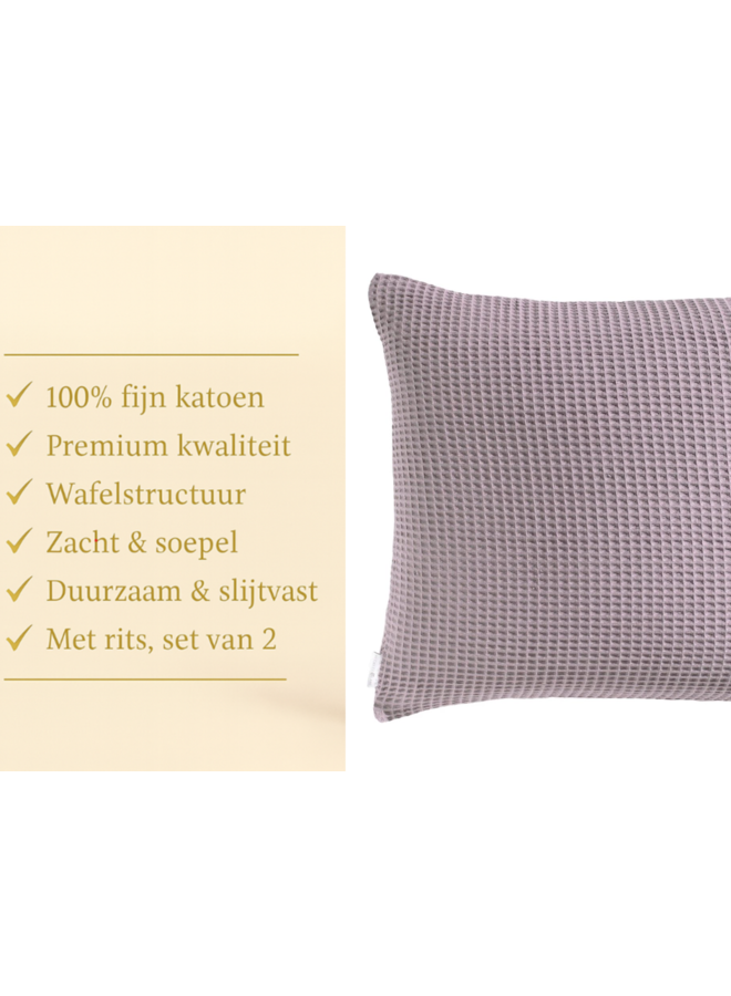 Heckett & Lane Kussenslopen Wafel Quail Lila - Set Van 2 - Katoen