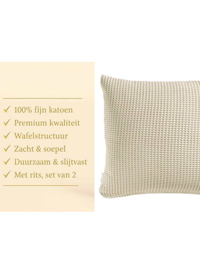 Heckett & Lane Kussenslopen Wafel Zand - Set Van 2 - Katoen