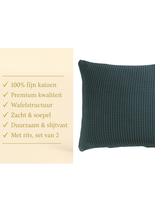 Heckett & Lane Kussenslopen Wafel Donkergroen - Set Van 2 - Katoen