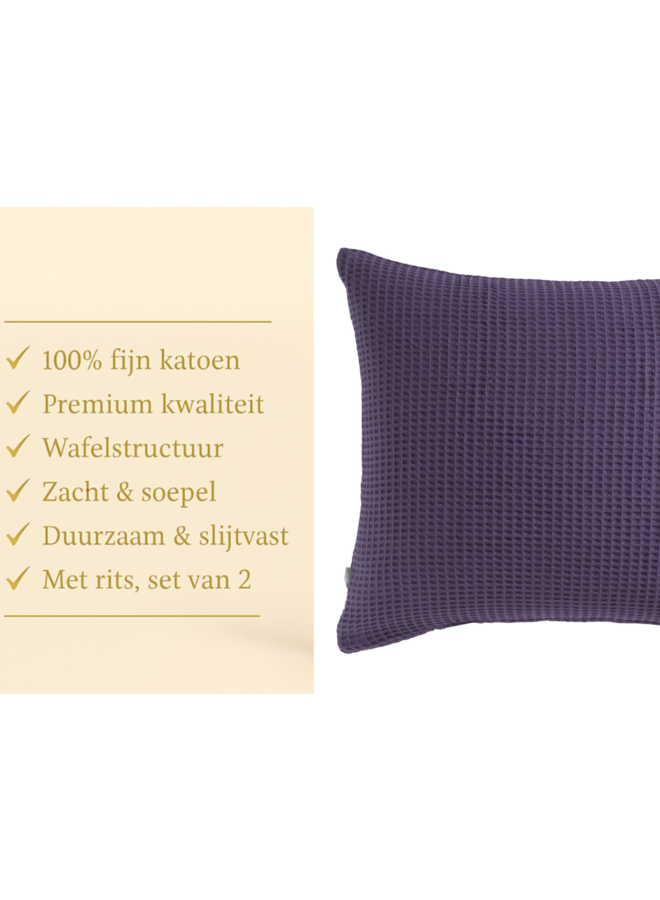 Heckett & Lane Kussenslopen Wafel Paars - Set Van 2 - Katoen