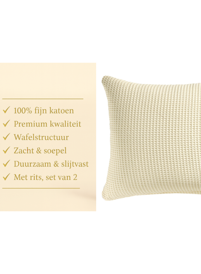 Heckett & Lane Kussenslopen Wafel Vanille - Set Van 2 - Katoen