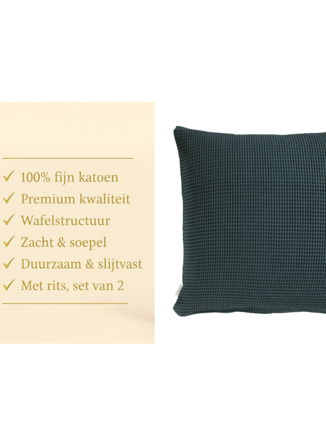 Heckett & Lane Kussenslopen Wafel (Set Van 2) Bistro Groen - 80x80 - Katoen