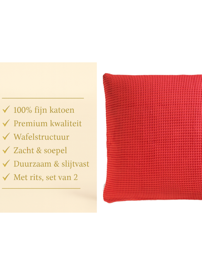 Heckett & Lane Kussenslopen Wafel (Set Van 2) Fiery Rood - 80x80 - Katoen