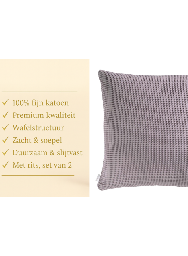Heckett & Lane Kussenslopen Wafel (Set Van 2) Quail Lila - 80x80 - Katoen