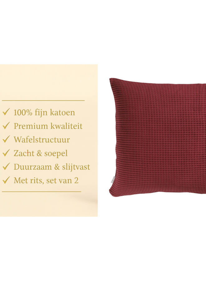 Heckett & Lane Kussenslopen Wafel (Set Van 2) Spicy Rood - 80x80 - Katoen