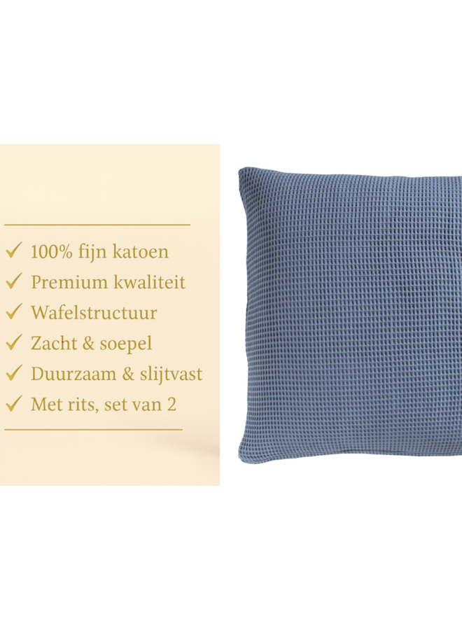 Heckett & Lane Kussenslopen Wafel (Set Van 2) Colonial Blauw - 80x80 - Katoen
