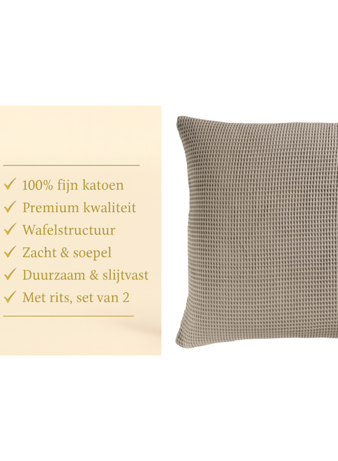 Heckett & Lane Kussenslopen Wafel (Set Van 2) Taupe - 80x80 - Katoen