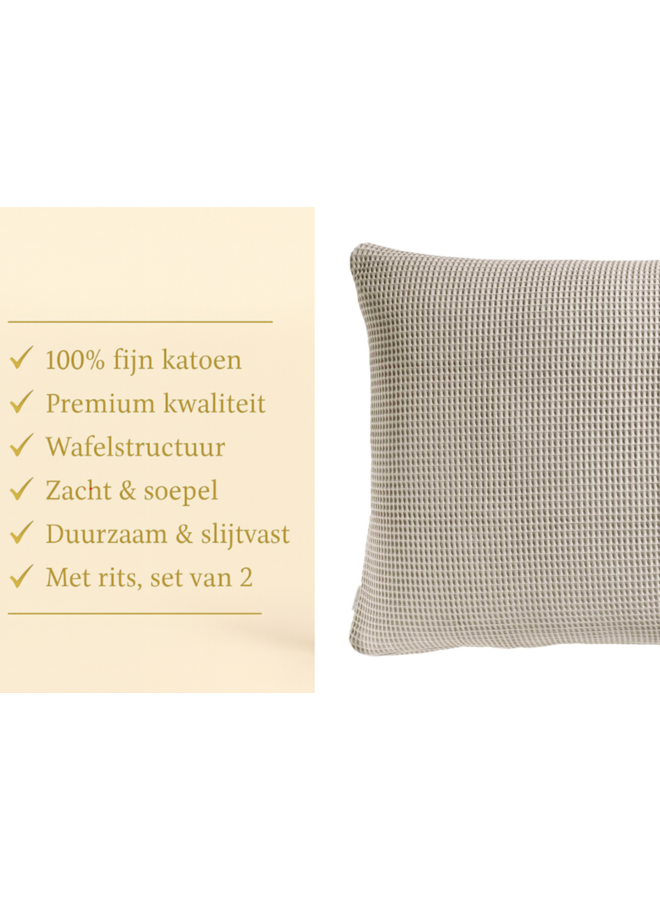 Heckett & Lane Kussenslopen Wafel (Set Van 2) Glacier Grijs - 80x80 - Katoen