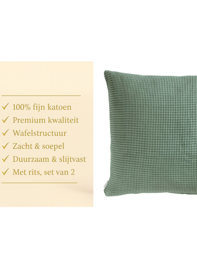 Heckett & Lane Kussenslopen Wafel (Set Van 2) Granite Groen - 80x80 - Katoen