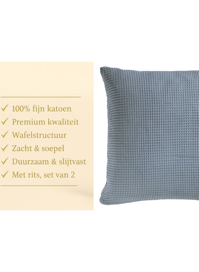 Heckett & Lane Kussenslopen Wafel (Set Van 2) Steel Blauw - 80x80 - Katoen