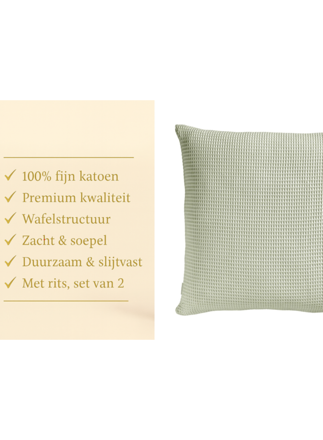 Heckett & Lane Kussenslopen Wafel (Set Van 2) Mint Groen - 80x80 - Katoen